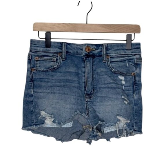 American Eagle Outfitters Curvy Hi-Rise Shortie Blue Jean Shorts Super Stretch 4 - Picture 3 of 8